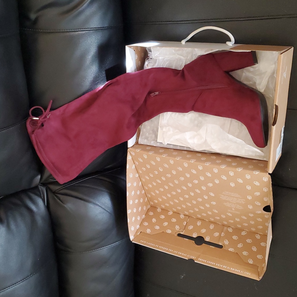 Call It Spring Burgundy/Red Over-the-Knee Boots